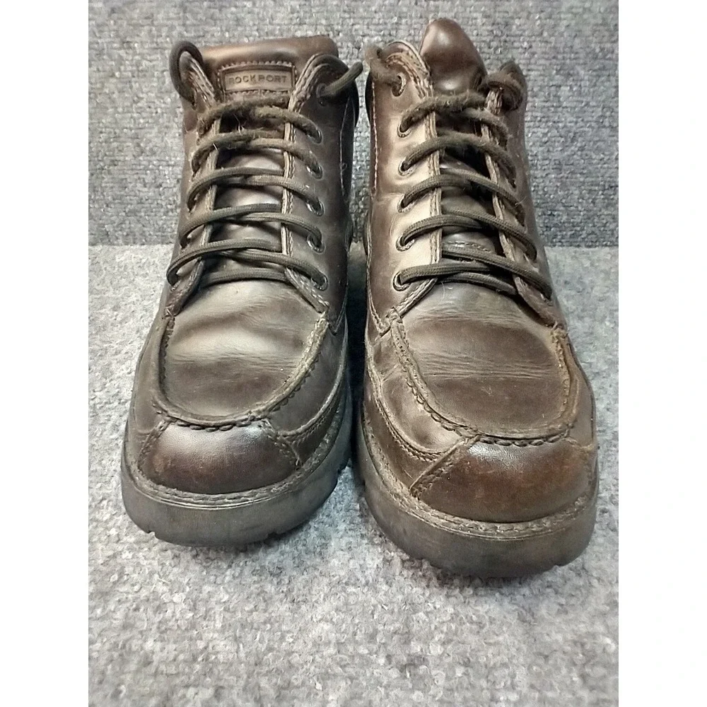 Rockport Mens 7.5 Brown Leather Vibram Sole Moc Toe Chukka Boots‎ Waterproof